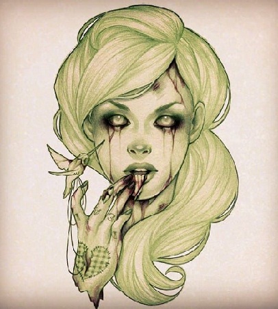Kaunis zombie -tatuointisuunnittelu