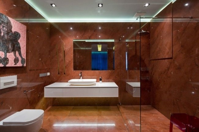 badrum idéer bilder kakel marmor rött glas dusch vita möbler