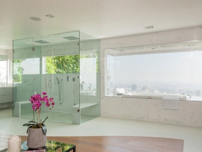 badrumsidéer bilder modern inredning duschkabin i glasväggar-vit-marmor
