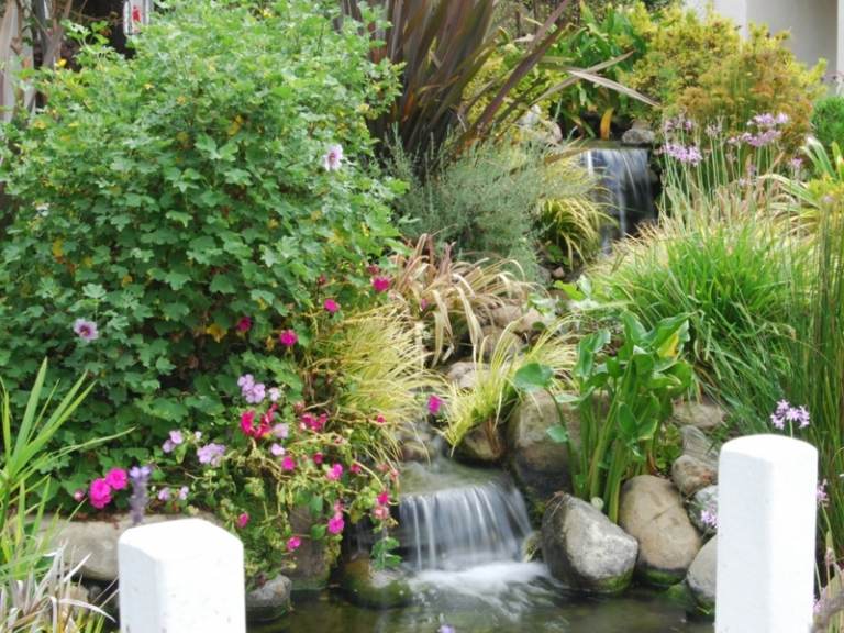 Vattenfall-trädgård-idéer-skapa-blommor-damm