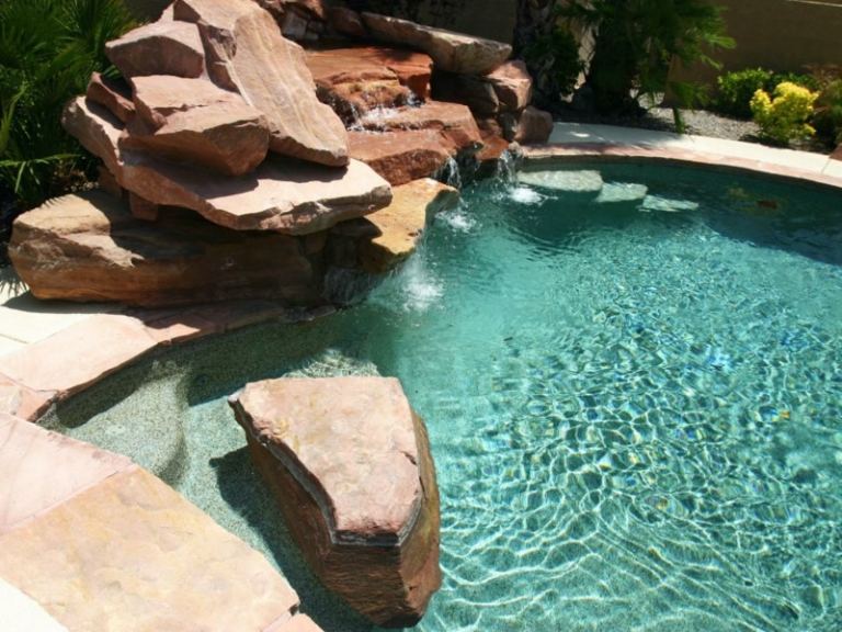 Dröm trädgård-pool-skapa-stenar-stenar-vattenfall