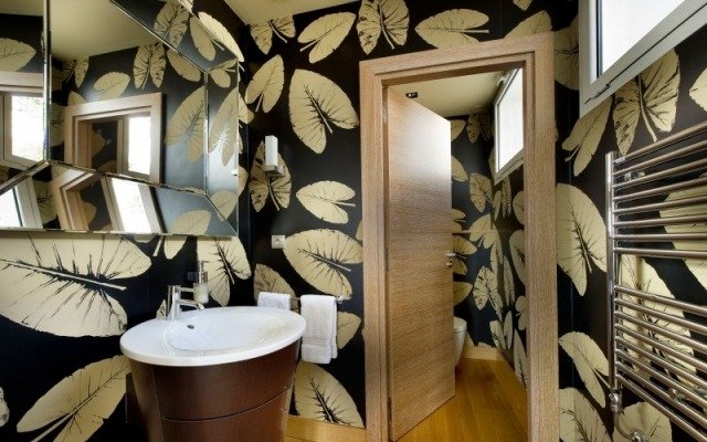 Fototapeter för badrum handfat med blommönster med pelare