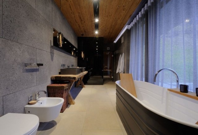 Idéer industri-chica badrumsstilar-rustikt handfat bord-betongvägg