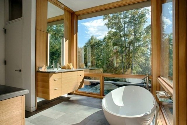 badrum idéer möbler i skandinavisk stil design badkar trämöbler uppsättning