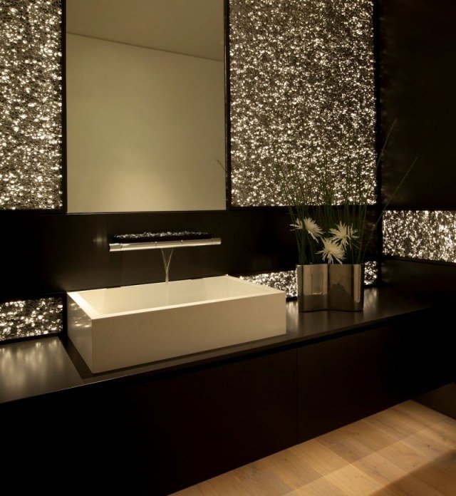 Lyxigt badrum-svart skåp-fristående handfat designer kranväggseffekt