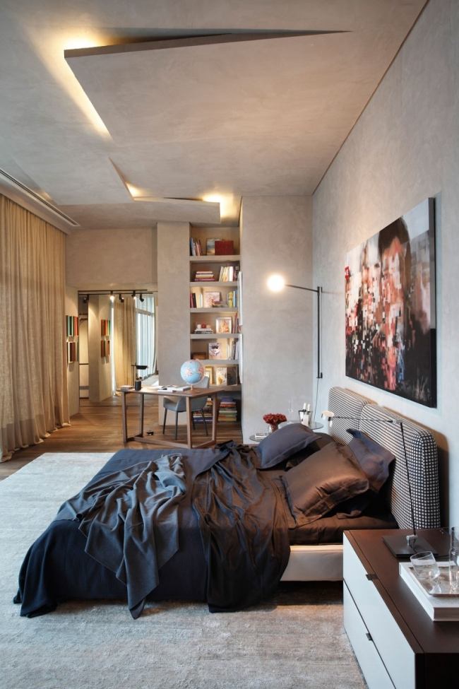 sovrum idéer designer lägenhet möbler undertak väggmålning teknik