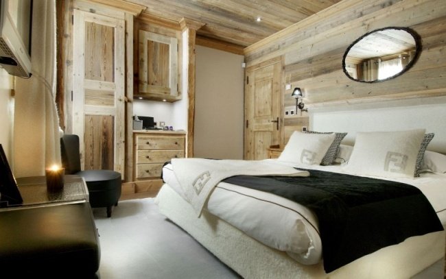 sovrum möbler-trä panel möbler svart accenter designer hydda
