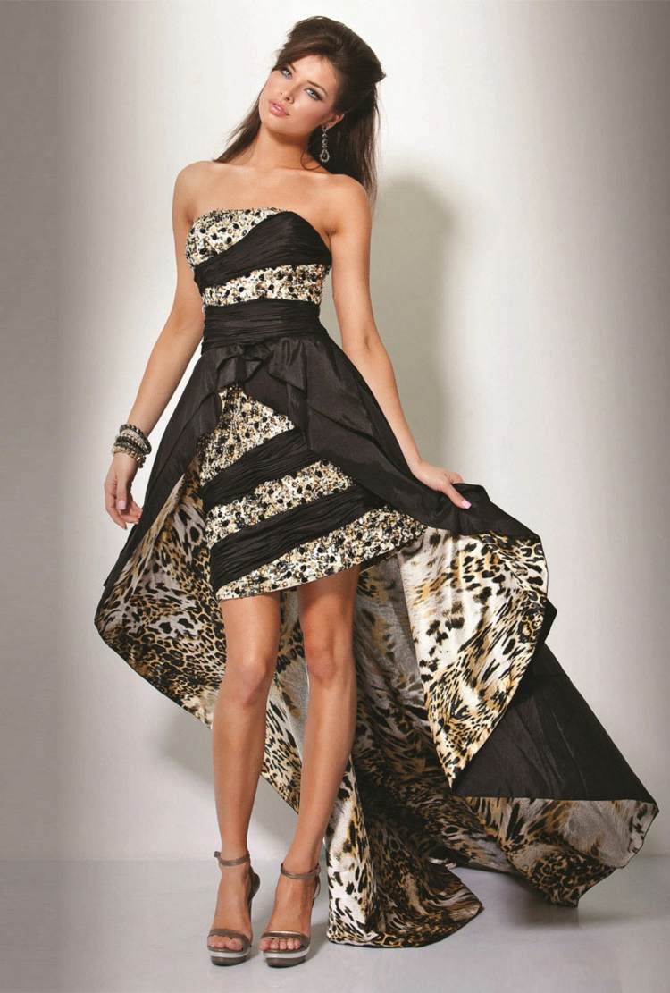 djurmotiv leopard balklänningar svart extravagant kort