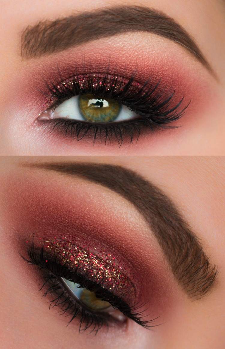 Bal-smink-röd-klänning-ögon-instruktioner-glitter