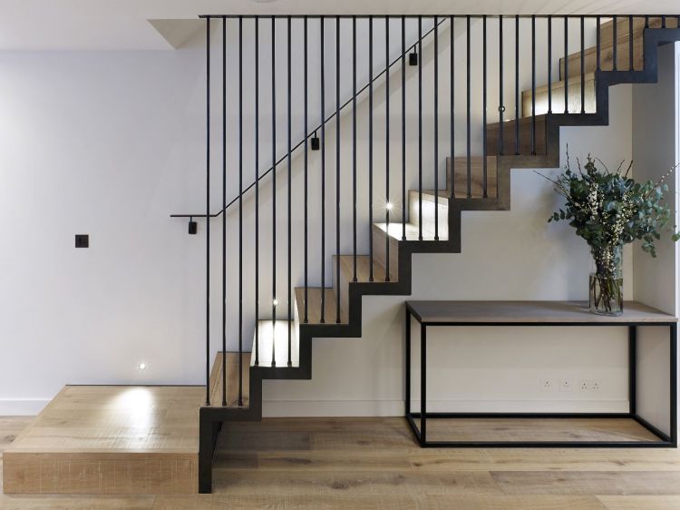 moderna idéer för trappskydd av metallstål trätrappor trappräcke trappräcke parapet höjd sidovy vas