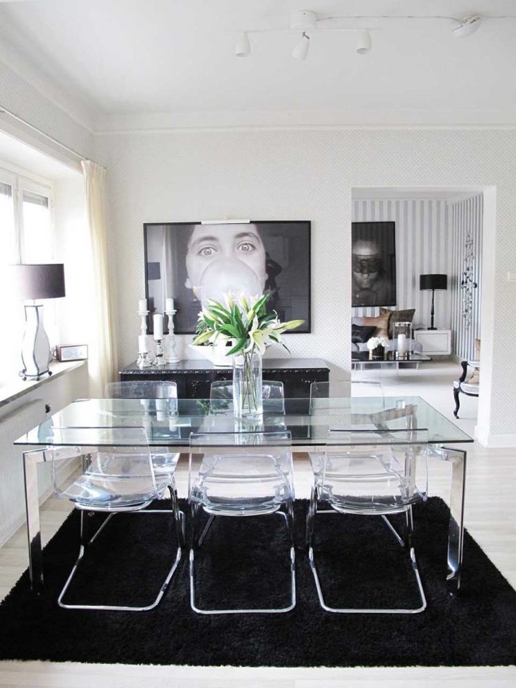 akryl-möbler-transparent-design-cantilever-stol-glas-bord-svart och vitt