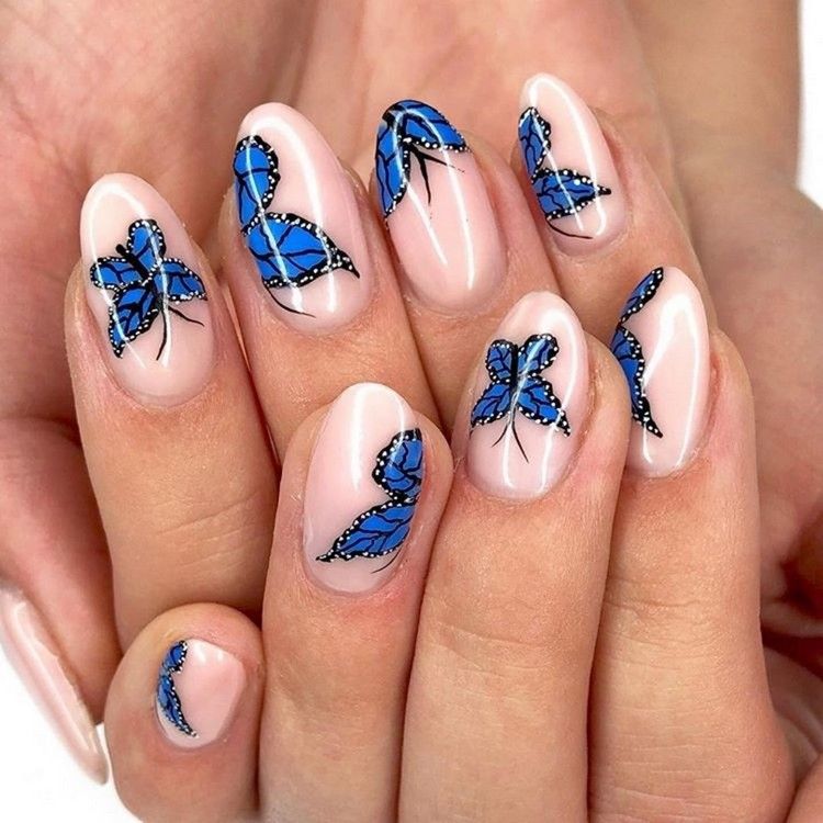 Nail dekoration idéer sommar acyl naglar nagel design fjäril naglar trend