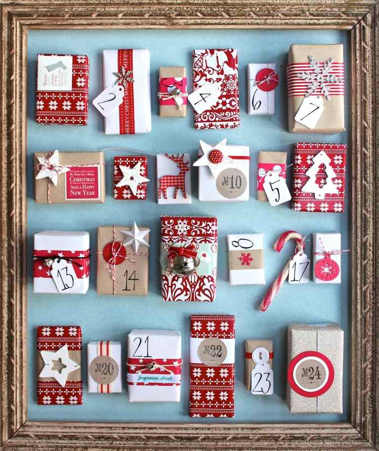 Gör adventskalender tändstickor, gör dina egna juldekorationer och häng dem på väggen