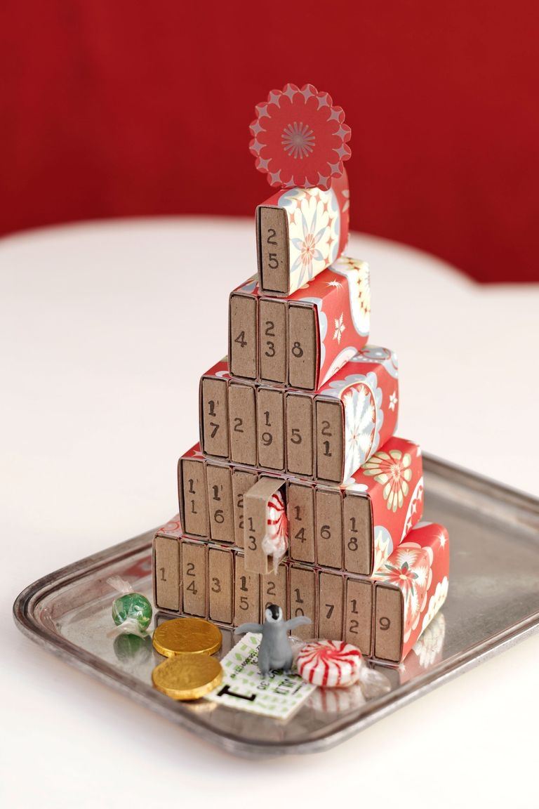 Gör din egen adventskalender av tändsticksaskar och fyll den med slickepinnar och choklad Goldtaler Gör en julgran av tändsticksaskar jpg