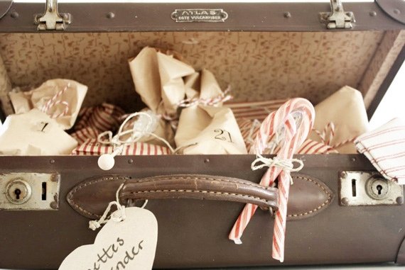 adventskalender vintage läder resväska fylla väskor