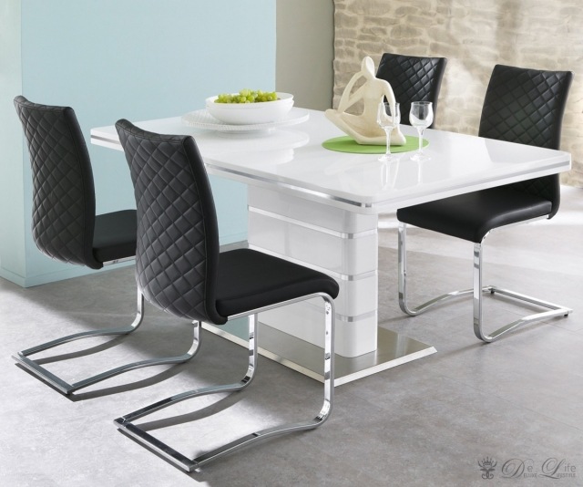 Svarta stolar matstolsram i metallram-Selene vitt matbord