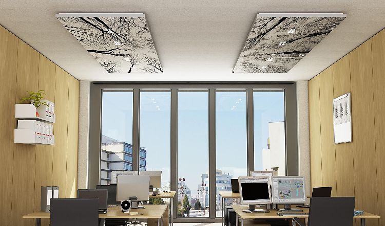 akustik tak seglar modern takdesign kontorsutrymme ledde takbelysning designelement fyrkantiga takpaneler taksystem