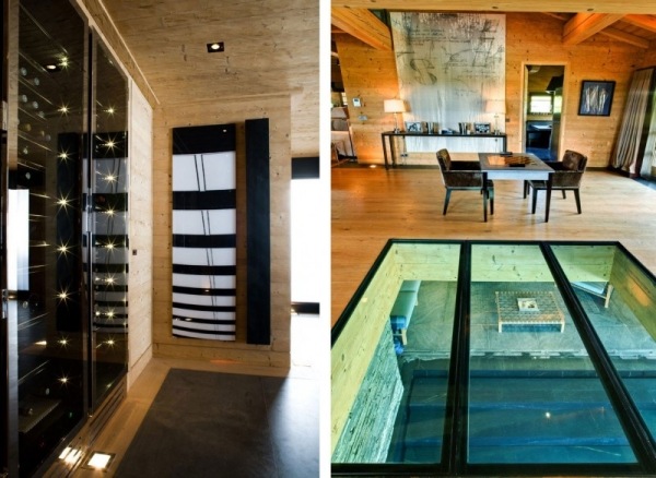 Indigo vinkällare glasgolv inomhus designer villa