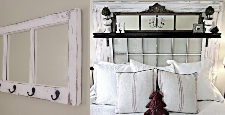 gammal-fönster-dekoration-säng-sovrum-vägg krokar-vita-kuddar-vintage-söt