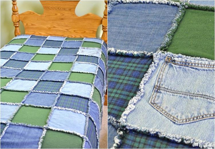 Återvinn gamla jeans-täcke-barnrum-lapptäcke-nära