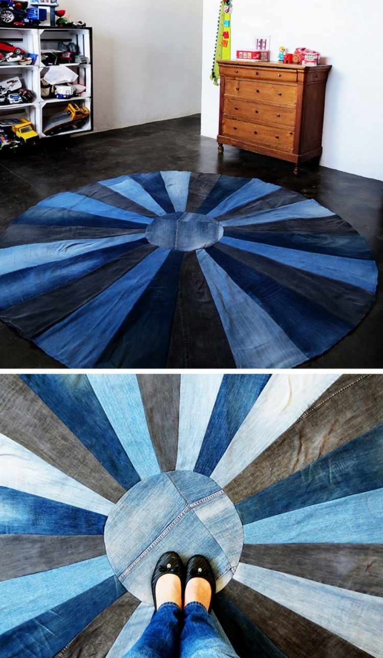 gamla jeans-återvinnings-tinker-matta-löpare-rund-cirkel