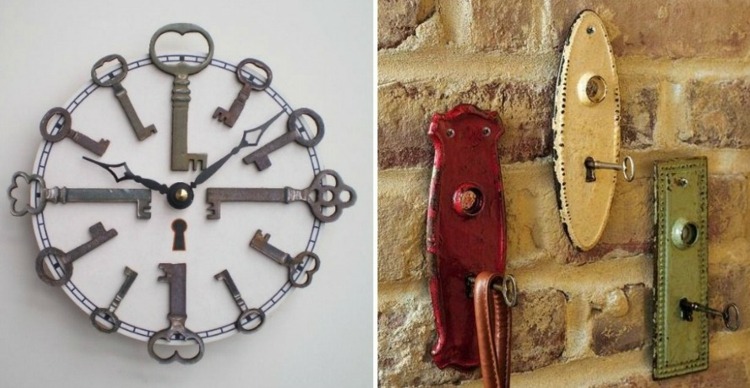 gammal nyckel-väggklocka-antik-design-rock-hook-idé-original