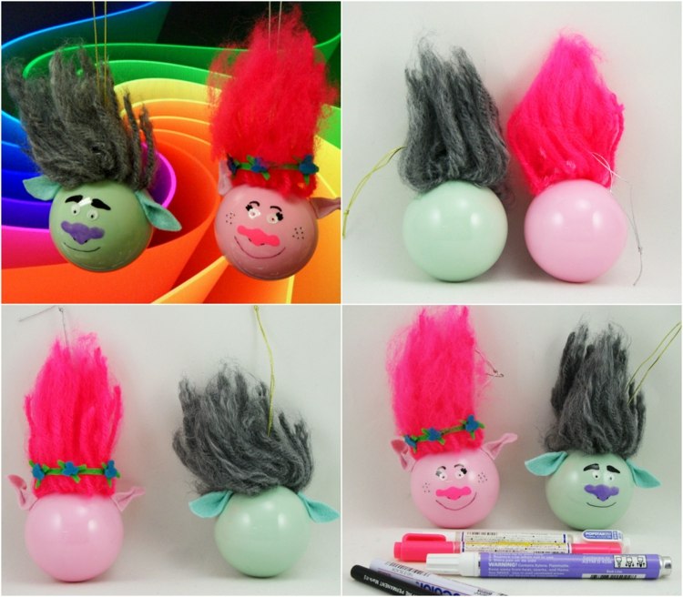 krydda gamla julbollar troll diy rolig ullfilt ansiktsfärg