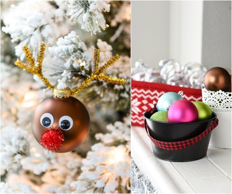 försköna gamla julbollar rudolph form pompon böjtråd