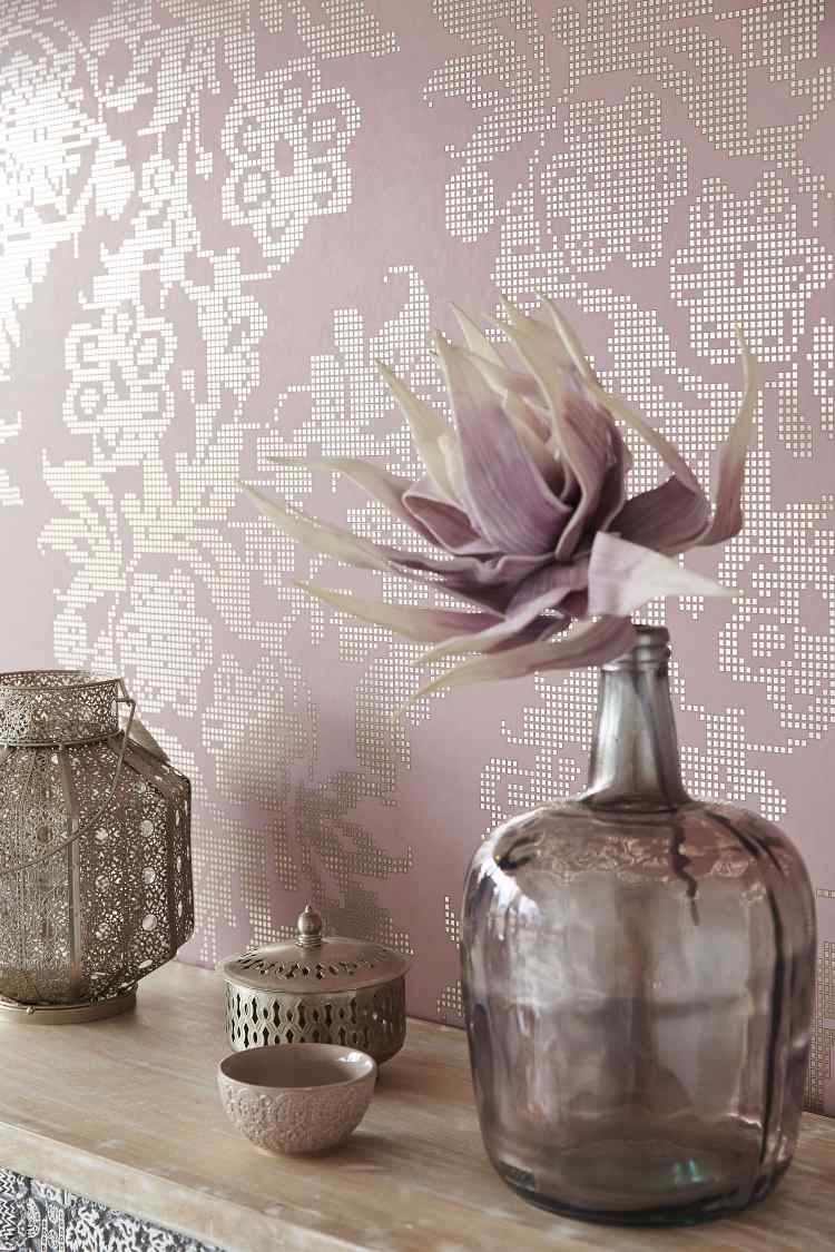 skymning-vägg-färg-dekoration-tapeter-effekt-glas-vas-lykta-blomma-exotiska