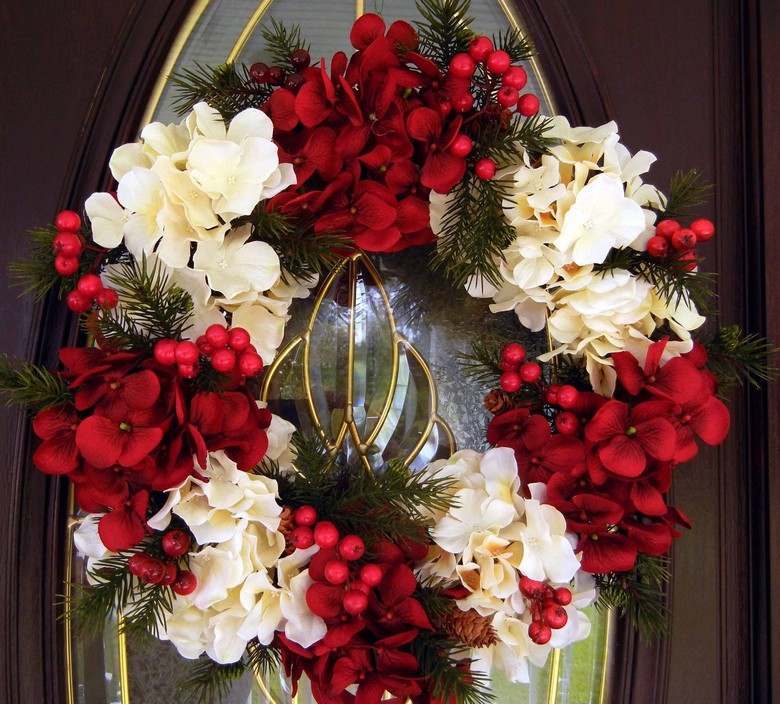 Amerikansk-jul-dekoration-röd-vit-ros höft-utsida