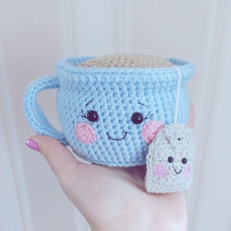 Amigurumi virkade kopp-tekopp-tepåse-ansikte-sömnad