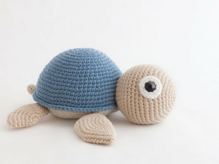 Amigurumi virkade sköldpadda-gör-det-själv-blå-beige
