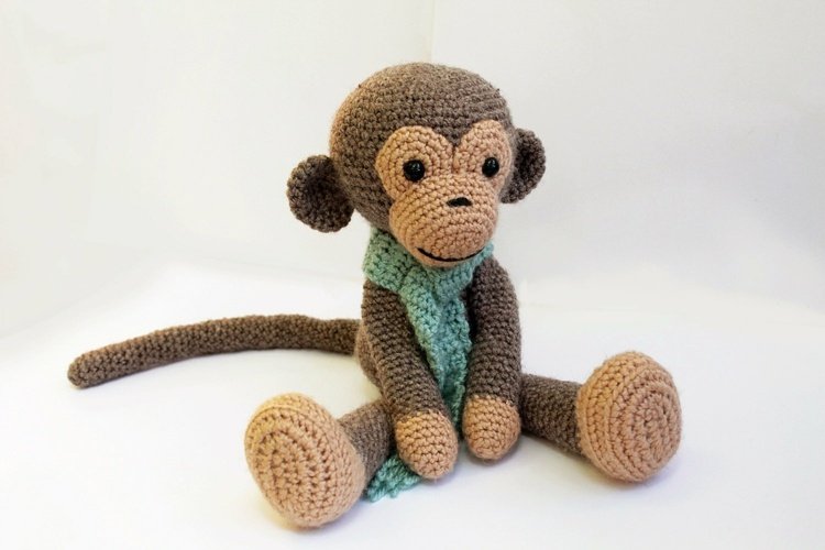 Amigurumi-virkade-apa-gör-det-själv-svans-halsduk-virkade djur