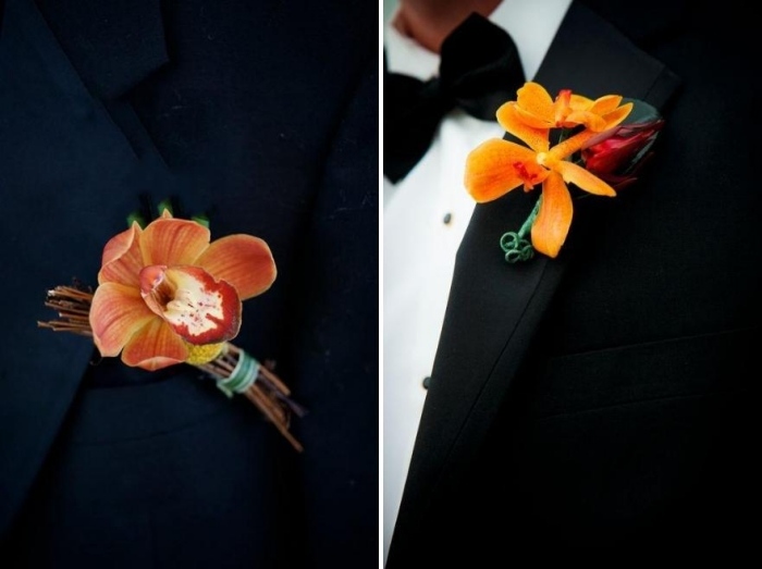 traditionella-boutonniere-orkidé-apelsin-brudgummen-smycken-höst-bröllop-rosett
