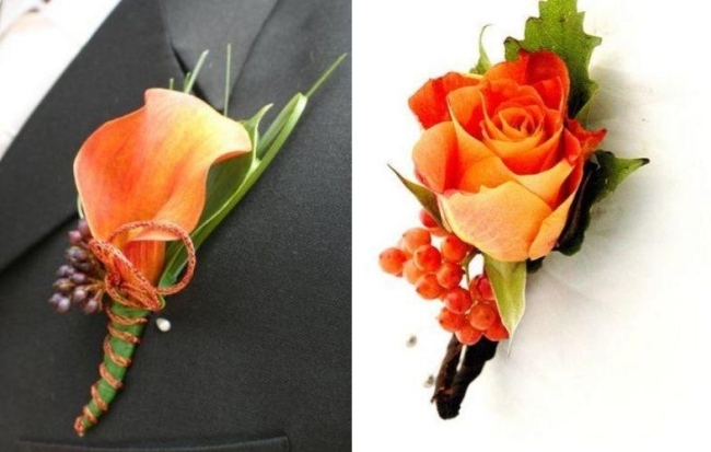 orange-blomma-calla-på-lapel-smycken-höst-bröllop-brudgum-outfit