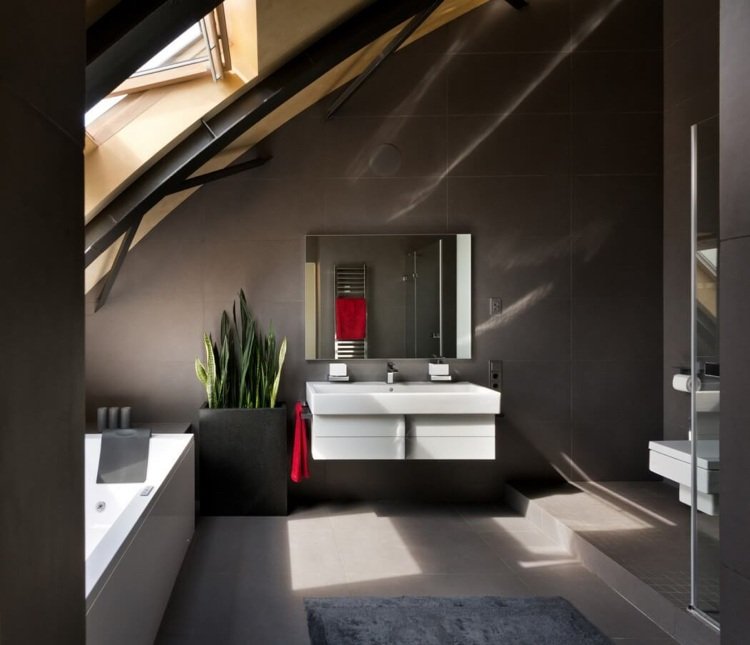 antracit-färg-modern-vind-lägenhet-badrum-sanitär-vit-växt-design