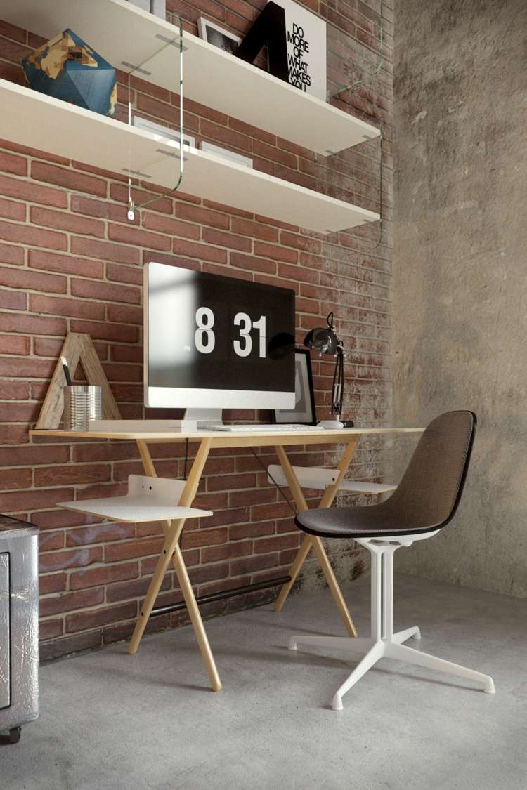 lägenhet design industriell stil minimalistisk skrivbord