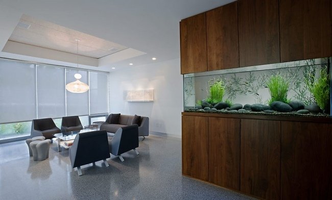 akvarium idéer design vardagsrum inbyggt träskåp