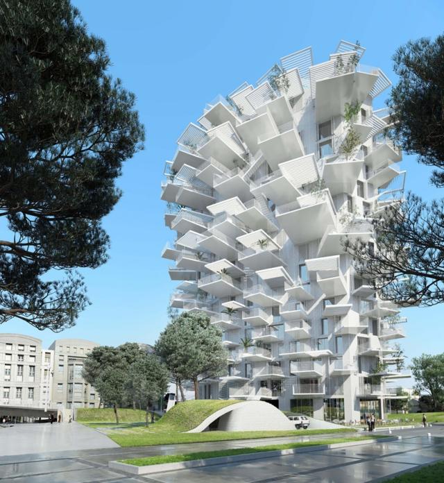 Bostadstorn höghus arbre blanc-stora balkonger-Montpellier