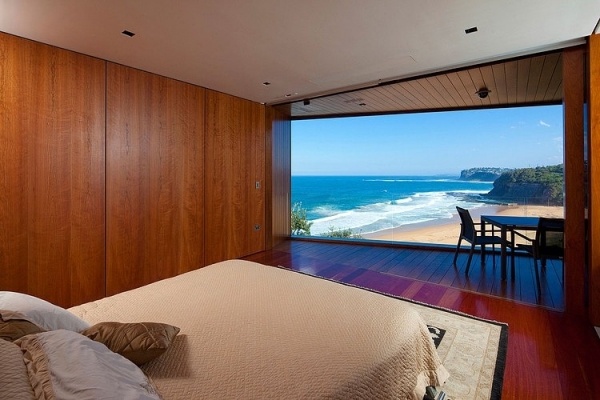 strandhus trendig inredningsarkitektur minimalistisk australien väggglas