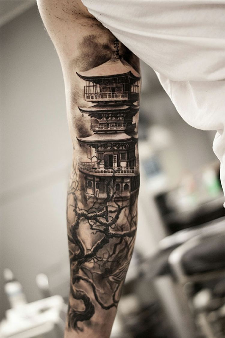 tatueringsmotiv-arkitektur-asiatisk-kinesisk-japansk-hus-träd