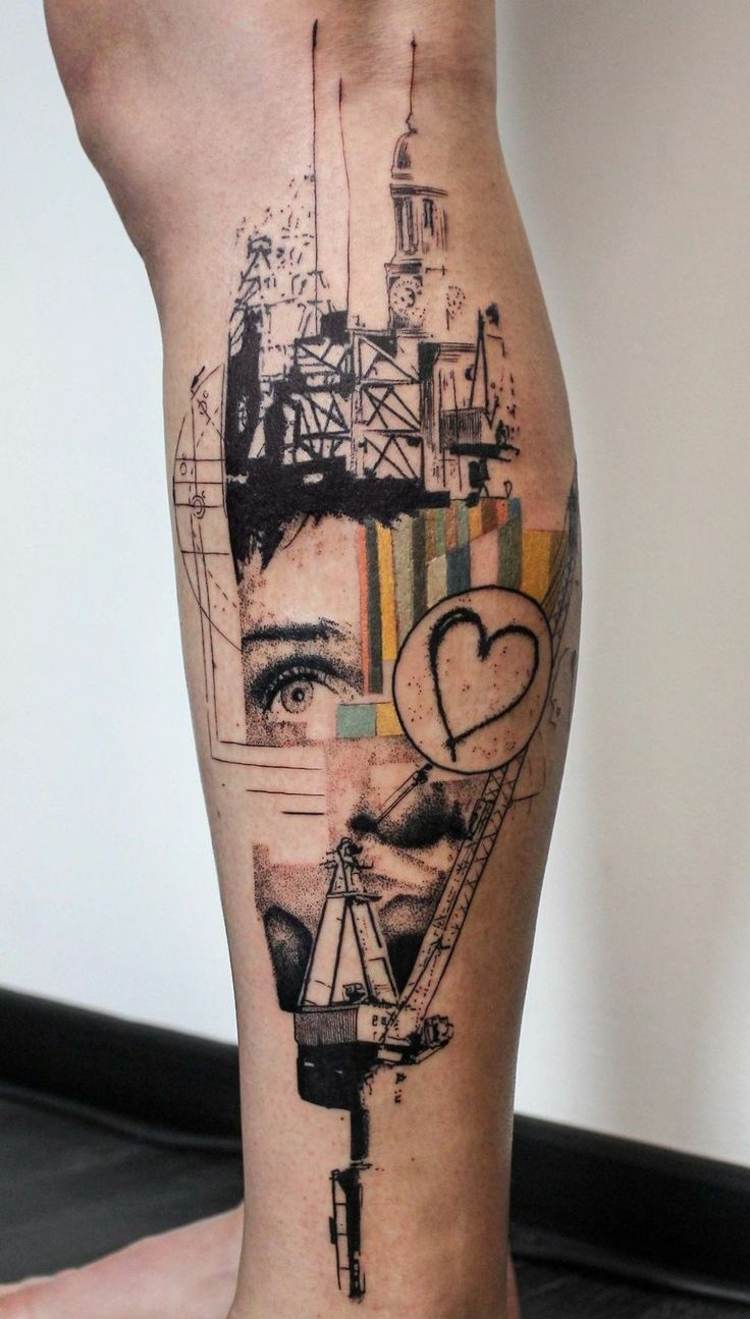 tatueringsmotiv arkitektur-collage-abstrakt-byggande-öga-hjärta-industri