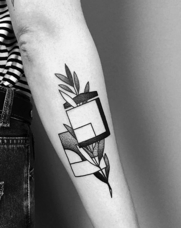 tatueringsmotiv arkitektur-minimalistisk-monokrom-rektanglar-blad-växt