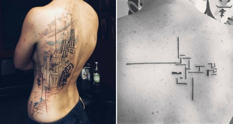 tatueringsmotiv-arkitektur-tillbaka-abstrakt-bild-minimalistisk-mönster-linjer