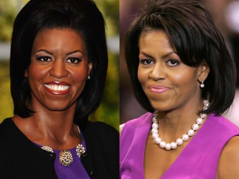 Michelle Obama vaxfigur hudfärg frisyr skillnader