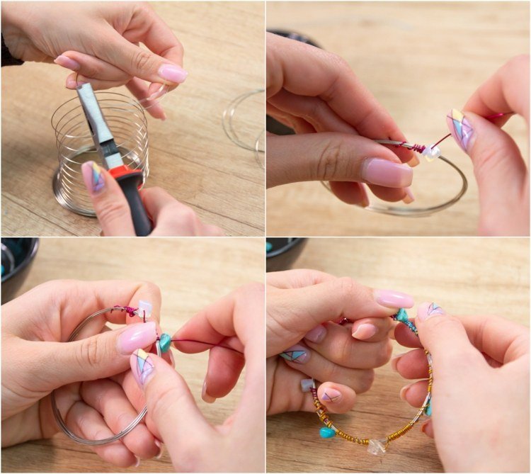 instruktioner tinker armband smycken tråd tråd färgglada pärlor böjd tråd