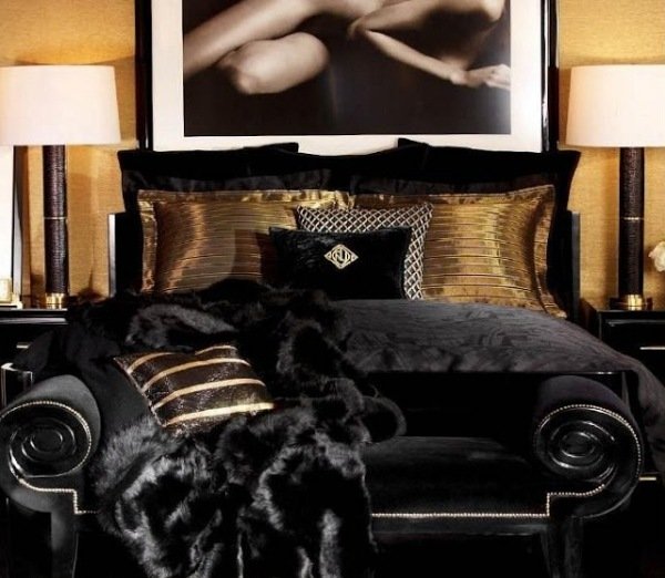 Lyxig sovrumsmöbler-Ralph Lauren-Svart sammetpäls