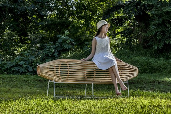 Asiatiska rottingmöbler trädgård design idé bambu metall ram
