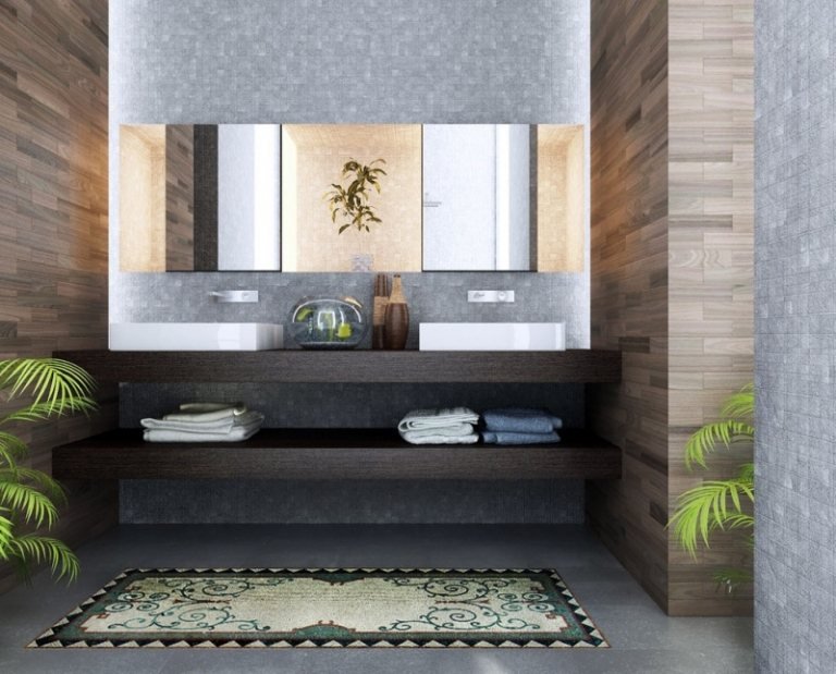 asiatisk-vägg-design-trä vägg-bänkskåp-mosaik