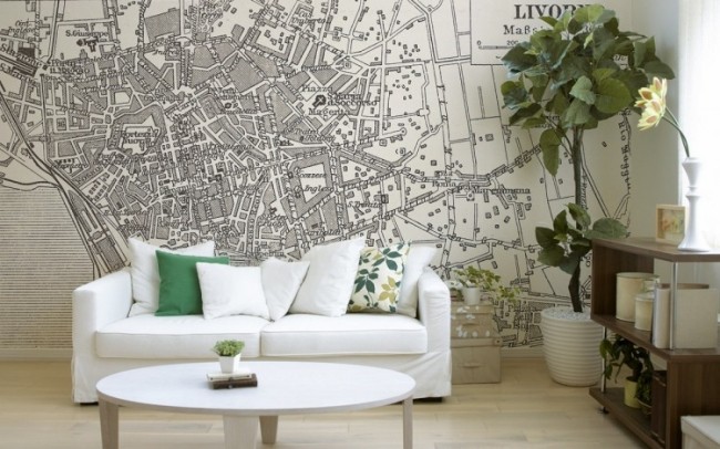 Retro möbler dekor väggmålning paneler stadskarta